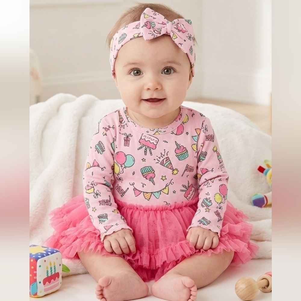 Forever Me Birthday Baby Girls Print Tutu Bodysuit